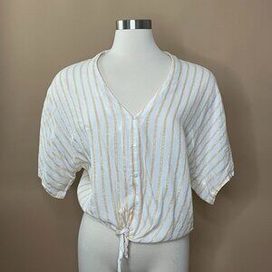 K.I.T Cream & Peach Stripped Front Tie Blouse Women's Size S